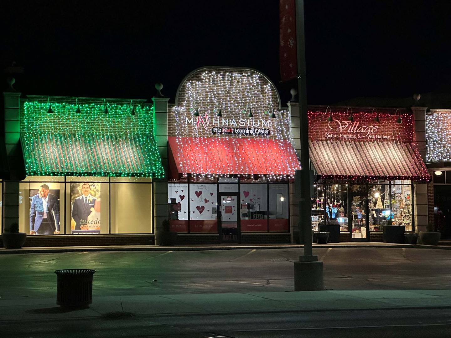 Mange av Dearborns butikker bruker lyslenker i de palestinske flaggets farger for å vise støtte til Palestina. Dearborn-reportasje.