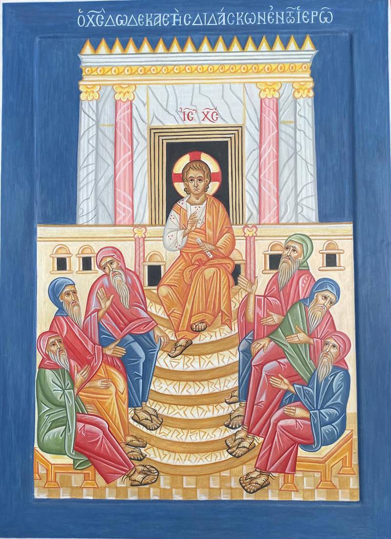 «Jesus som 12-åring i tempelet» har også fornyende elementer, ifølge Solrunn Nes: Bakgrunnen er en forenklet versjon av fasaden på Herodes' tempel. Begge motivene er del av bildeserien fra Rosenkransen.