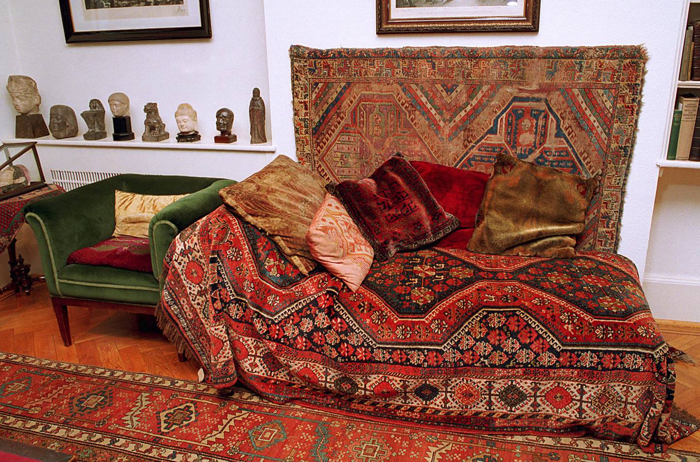 The couch that the psychoanalyst Sigmund Freud used for his patients, draped with a Persian rug, is shown in the Sigmund Freud Museum in London, England in 1990.  The museum, which officially opened in July 1986, is housed in Freud's former home.  (AP Photo)