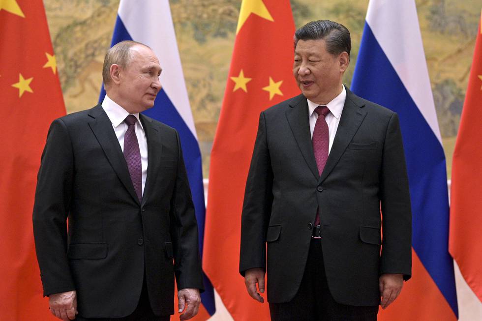 Presidentene Vladimir Putin og Xi Jinping i den kinesiske hovedstaden Beijing i begynnelsen av februar. Foto: Aleksej Druzhinin / Sputnik / Pool / AP / NTB