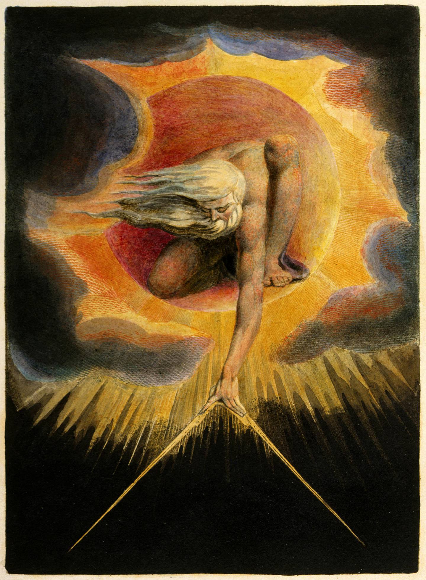 William Blakes mytologiske guddom Urzen i Den gamle av dagar (1794). 