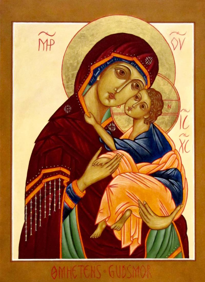 Sven Aasmundtveits ikoner vises for tiden i kapellet på MF. Bildene viser sentrale Maria-motiver og hendelser fra fortellingen om Jesus.