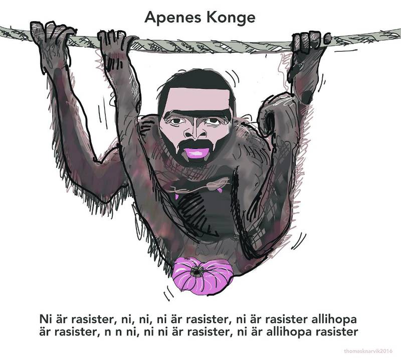 Tegningen «Apenes konge» av samfunnsdebattant og politiker, Ali Esbati, startet en stor debatt i vår. Knarvik mente Ali Esbati gikk for langt i å stemple folk som rasister, men ble selv kritisert for å benytte seg av rasistiske stereotypier.