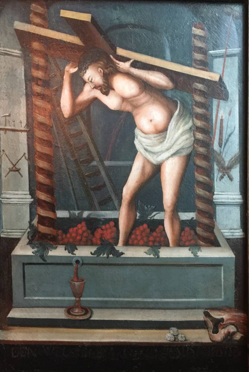 «Kristus i vinpressen», anonym maler, sannsynligvis tidlig 1700-tall. Borre kirke i Vestfold.