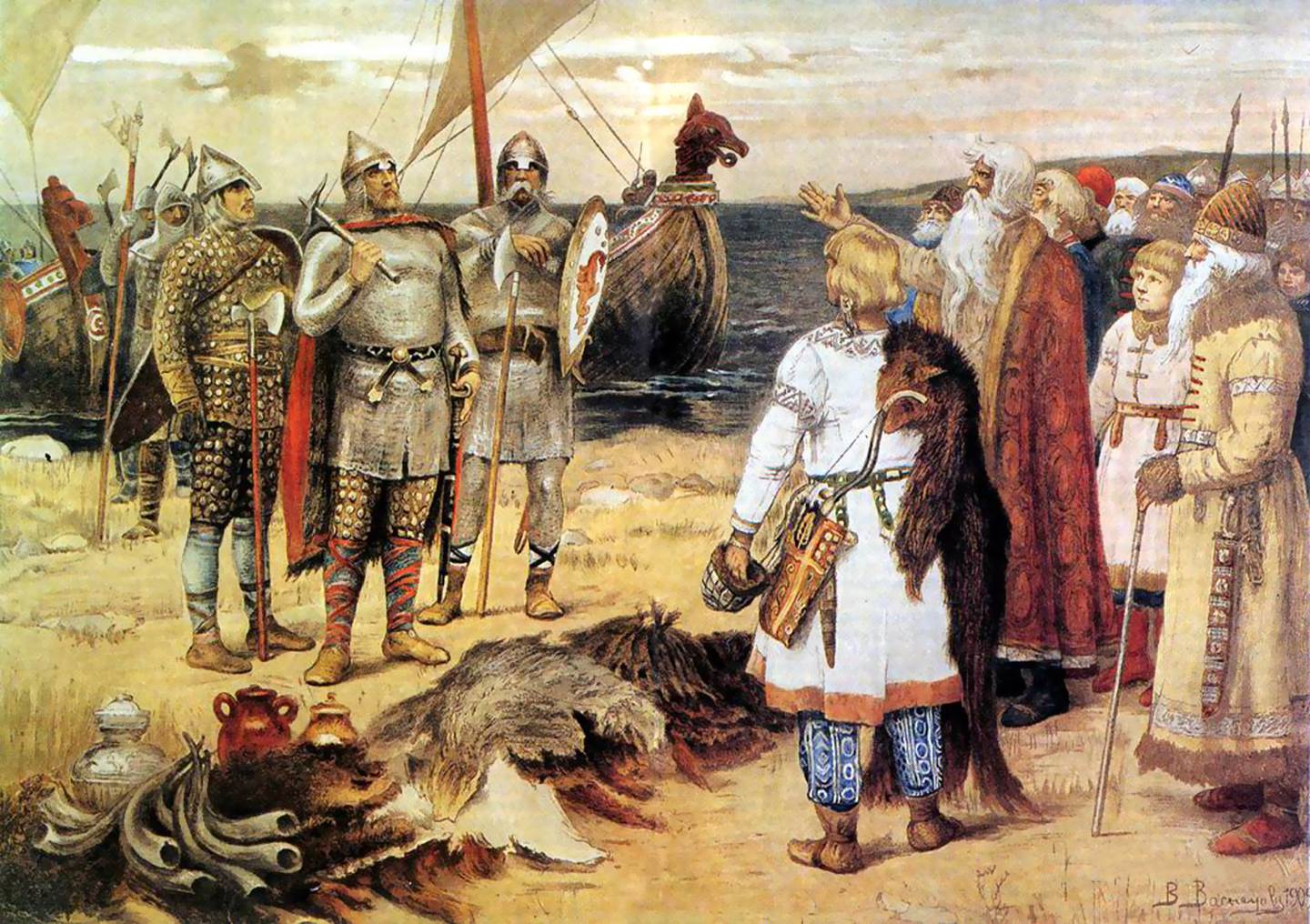 Kyiv Rus: De første vikingene ankommer det som i dag er Ukraina. Maleri 
av den russiske kunstneren Viktor Vasnetsov.