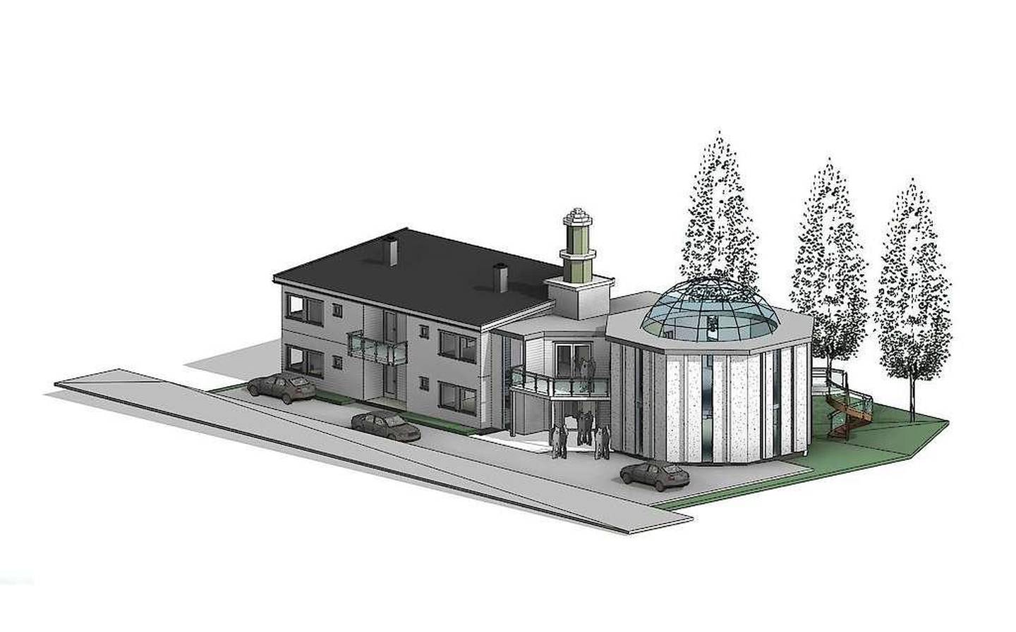 Slik ser ahmadiyya-forsamlingen for seg at moskeen deres vil se ut. Den håper de å få bygge på nabotomten til Den serbisk-ortodokse kirken i Kristiansand.