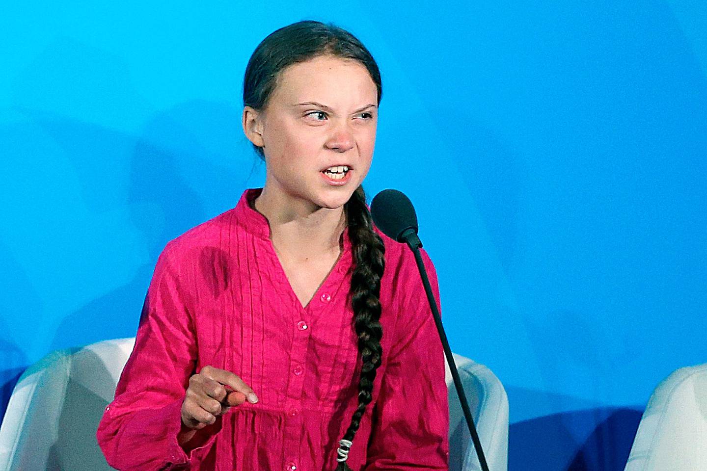 FILE - In this Sept. 23, 2019, file photo, environmental activist Greta Thunberg, of Sweden, addresses the Climate Action Summit at the United Nations General Assembly at U.N. headquarters. A statement she made during the summit is listed on a Yale Law School librarian's list of the most notable quotes of 2019. (AP Photo/Jason DeCrow, File)