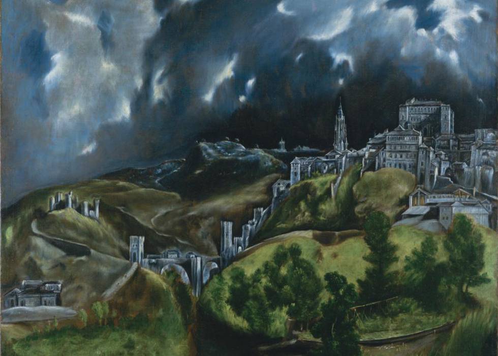 Utsnitt fra El Grecos landskapsmaleri av Toledo, viser klosteret der Johannes av korset ble holdt til fange.