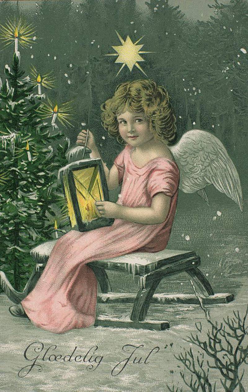 Julen er barnets høytid, og en tid hvor nordmenns barnetro kommer ekstra godt til syne. Dette julekortet fra Nasjonal­bibliotekets samling er av ukjent opphav.
