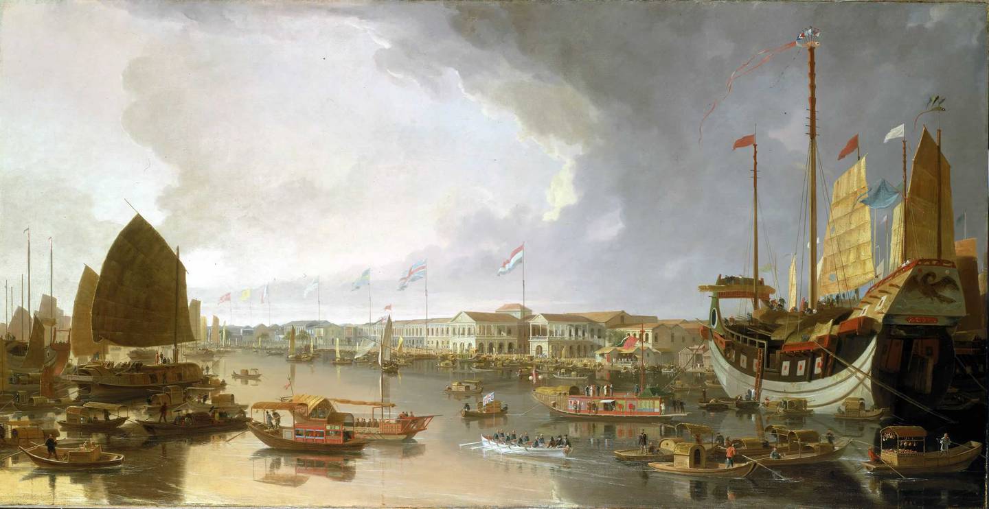 William Daniells (1769–1837) maleri av De tretten faktorier på den tiden da Robert Morrison kom til Kina.