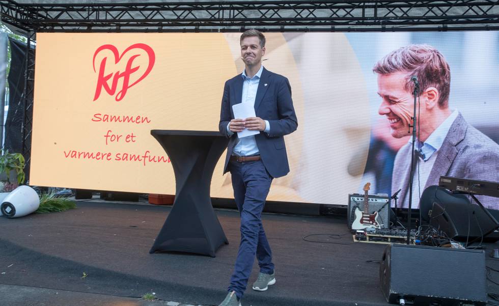 Arendal  20180816.
Knut Arild Hareide og Kr.F avholder sin partitime i Arendal sentrum torsdag.
Foto: Terje Pedersen / NTB scanpix