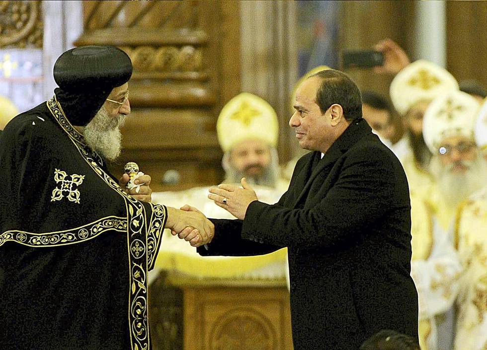 Egypts president al-Sisi og den koptiske paven under inn­vielsen av det som blir omtalt som Midtøstens største katedral.