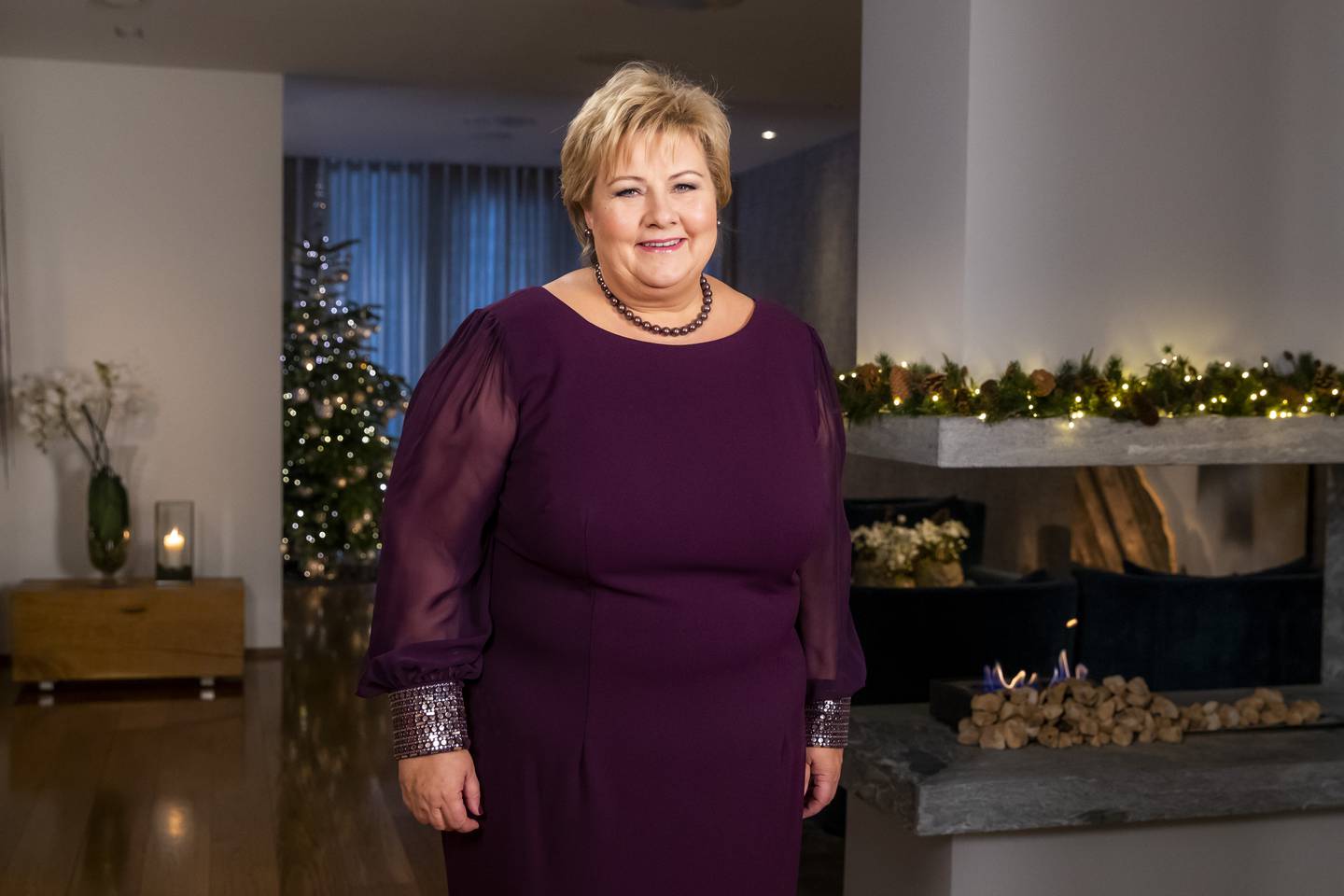 Oslo  20181219.
Statsminister Erna Solberg (H) holder nyttårstalen 2018 i statsministerboligen. 
Foto: Håkon Mosvold Larsen / NTB