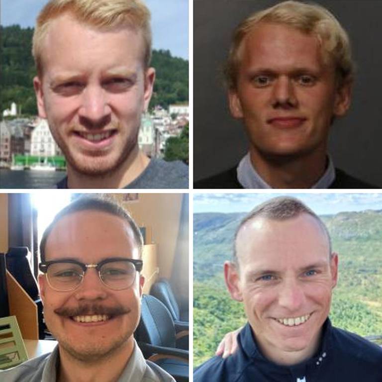 NYE PRESTER: Markus Snellman (øverst til høyre), Martin Olai Torsvik, Håvard Evensen og Kjetil Homdal blir prester i Den Lutherske Kirke i Norge.