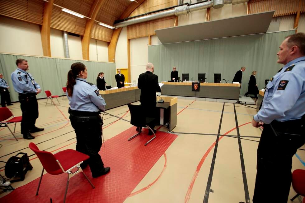 Da retten behandlet søksmålet Anders Behring Breivik hadde anlagt mot staten for brudd på menneskerettighetene, ble gymsalen i fengselet tatt i bruk som rettssal. Nå har Telemark tingrett bestemt at også kravet om prøveløslatelse skal behandles bak fengselets murer. Foto: Lise Åserud / NTB