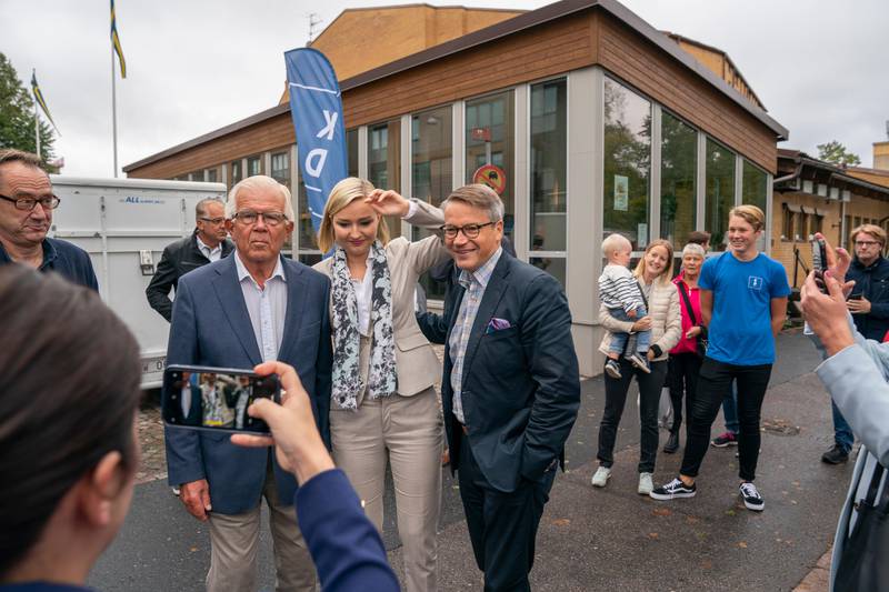 Valgkamp i Sverige 2018. Kristdemokratene KD på valgkamp i Jönköping. Ebba Busch Thor. Göran Hägglund og Alf Svensson.