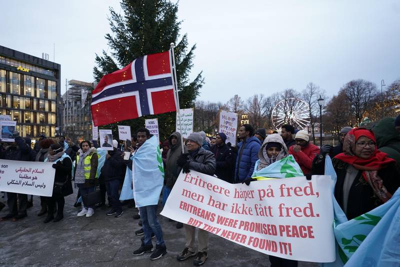 Oslo 20191209. 
Eritreere demonstrerer mot Fredsprisen foran Stortinget
Foto: Heiko Junge / NTB scanpix