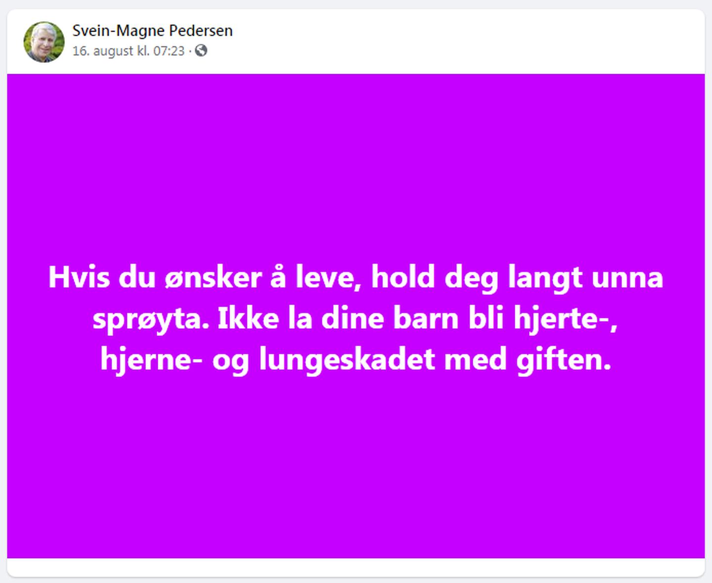 Skjermdump fra Svein-Magne Pedersens Facebook