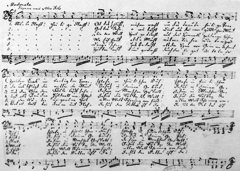 Noteark fra rundt 1860 av «Stille Nacht».