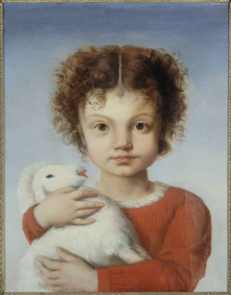 "Portrait de Lina Calamatta enfant, tenant un mouton",