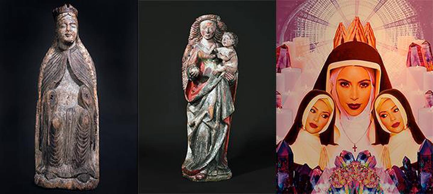 I tidlig kristen tid var jomfru Maria den opphøyede, mektige og rike Madonna, som i Nykirke i Vestfold. I middelalderen bar omsorgspersonen Maria Jesus-barnet på armen i Lisleherad kirke i Telemark. I dag blir TV-stjernen Kim Kardashian portrettert som den sexy Maria.