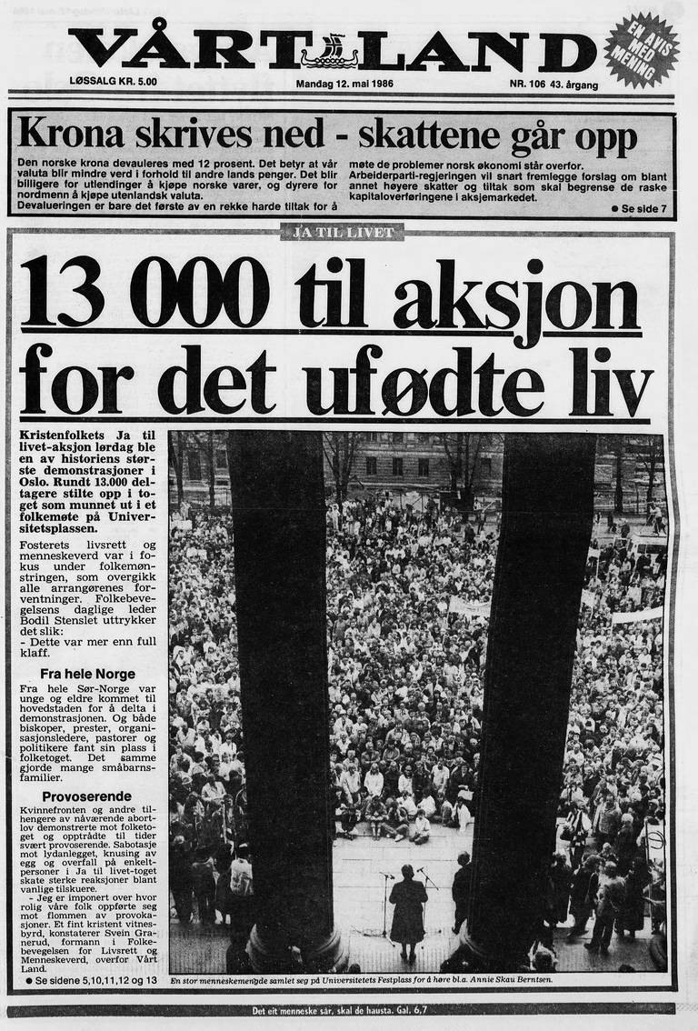 1986: «Politiet kan ikke huske sist gang det gikk så mange i et demonstrasjonstog», skrev Vårt Land om Ja til livet-markeringen.