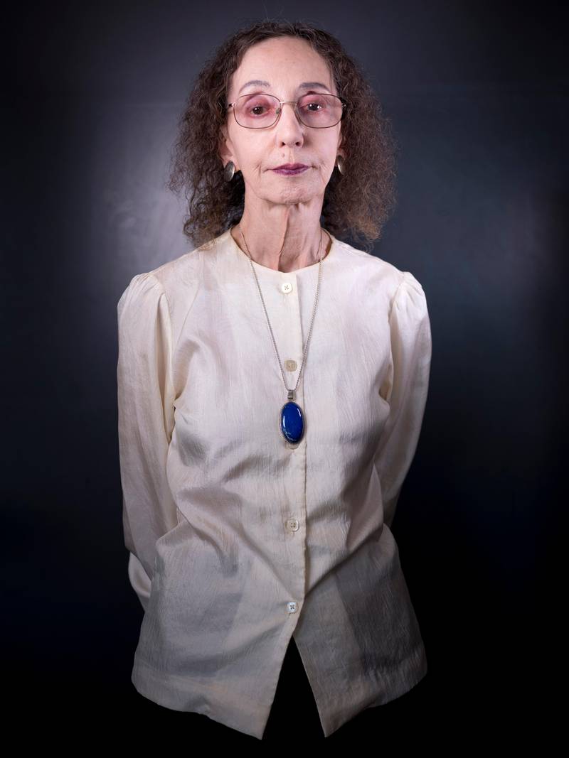 American author Joyce Carol Oates poses for a photo in Jerusalem, Sunday, May 12, 2019. Oates says her family?Äôs denial of its Jewish roots haunted her for decades and has shaped her into the famously prolific writer she is today. Oates, who is making her first-ever trip to Israel to receive the prestigious Jerusalem Prize, said that her Jewish grandmother fled persecution in her native Germany to rural upstate New York in the late 19th century. (AP Photo/Oded Balilty)