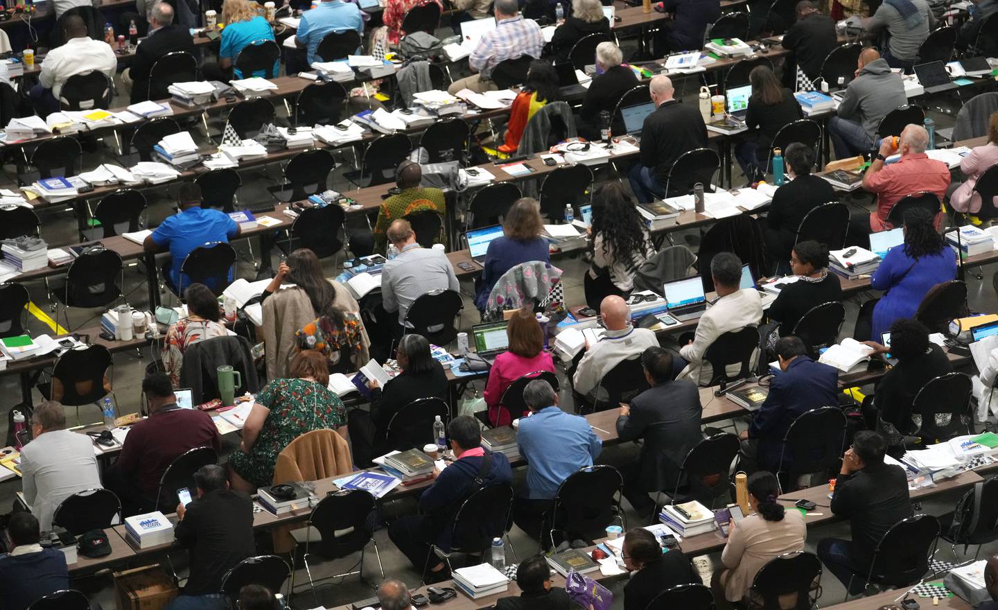 Over 700 delegates to the 2024 United Methodist General Conference work on church business in Charlotte, N.C. Friday May 3, 2024.