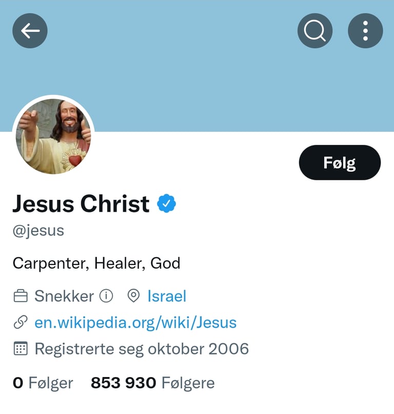 TWITTER: «Jesus» ble en verifisert bruker som følge av Musks endringer.