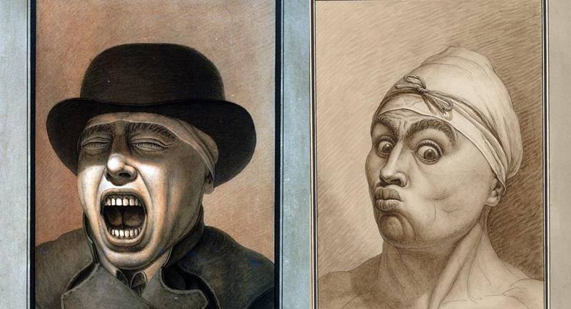 «En ung mann viser sin forakt», tegning av Jean-Jacques Lequeu.GRIMASER: Lequeu ble en ekspert på å gjengi ansiktsmimikk. Her er «Den store landeieren» og «En ung mann viser forakt».
