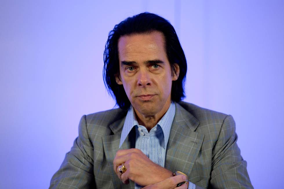 Australian rock musician Nick Cave attends a press conference to promote his concert, in Mexico City, Monday, Oct. 1, 2018. Cave and the Bad Seeds will perform in the capital's WTC Pepsi Center on Tuesday. (AP Photo/Eduardo Verdugo)