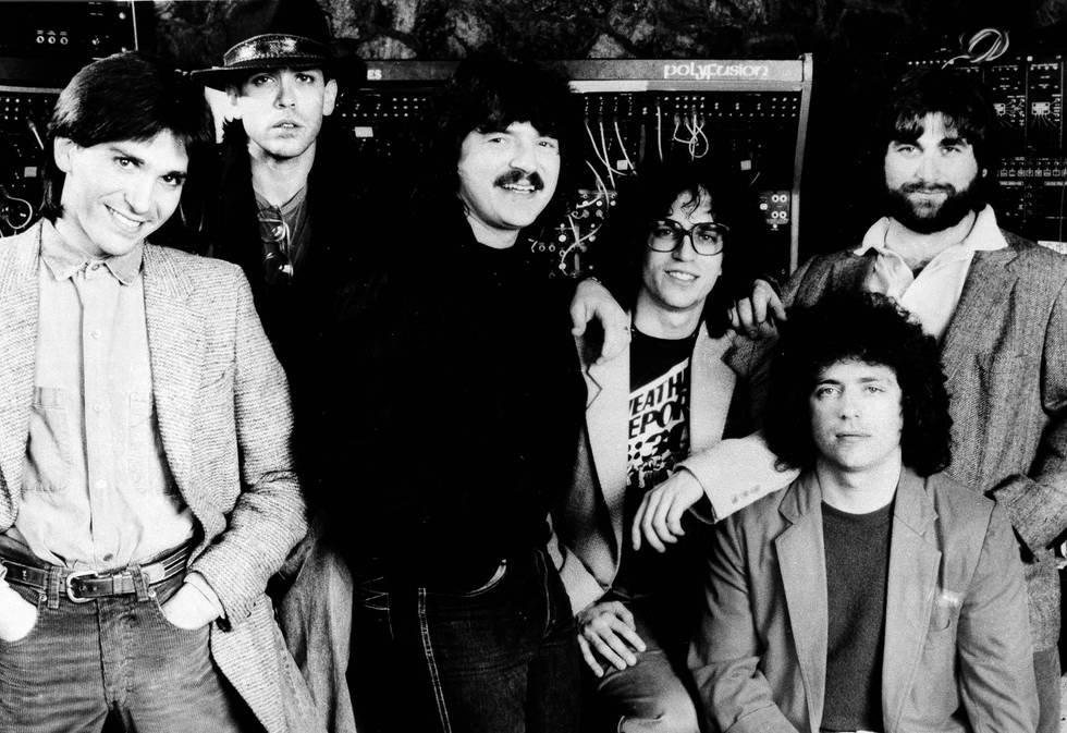 Dominate record award nominations - The rock group Toto, shown with members, from left: Mike Porcaro, Jeff Porcaro, Bobby Kimball, Steve Porcaro, Steve Lukather and David Paich, led the pack in Los Angeles, Tuesday, Jan. 11, 1983 in nominations for the 25th annual Grammy Awards, gathering nine nominations, including those for song and record of the year. (AP Photo)