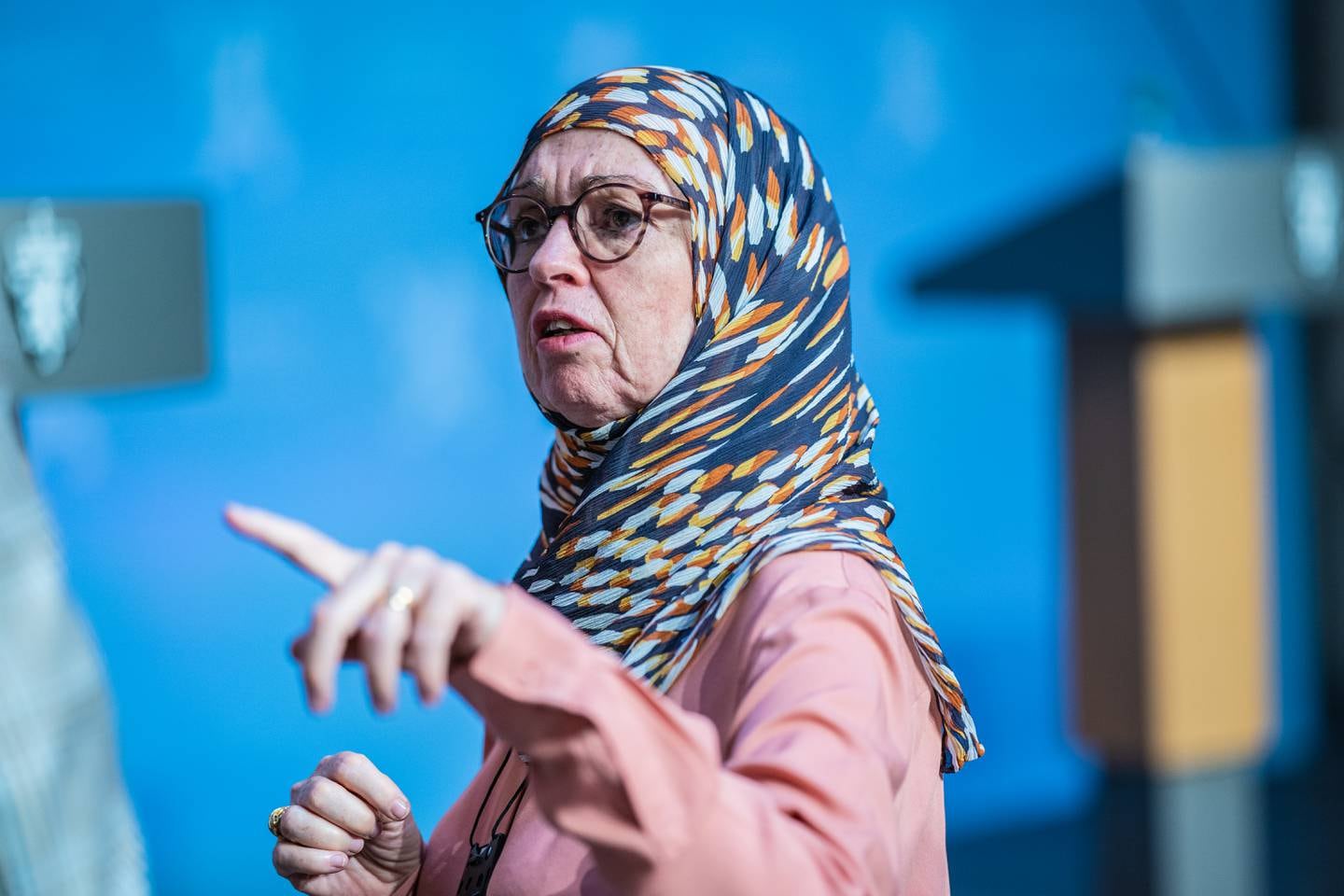 Oslo 20200923. 
Lena Larsen under presentasjonen av handlingsplanen mot diskriminering av og hat mot muslimer.
Foto: Stian Lysberg Solum / NTB