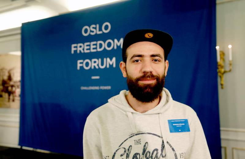 Abdalaziz Alhamza holdt innlegg på Oslo Freedom Forum i går.
