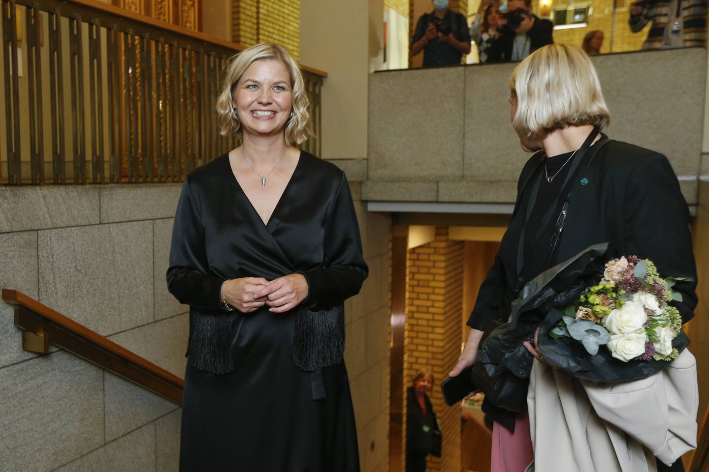 Venstre-leder Guri Melby ankommer Stortinget til partilederdebatt. Foto: Trond Reidar Teigen / NTB