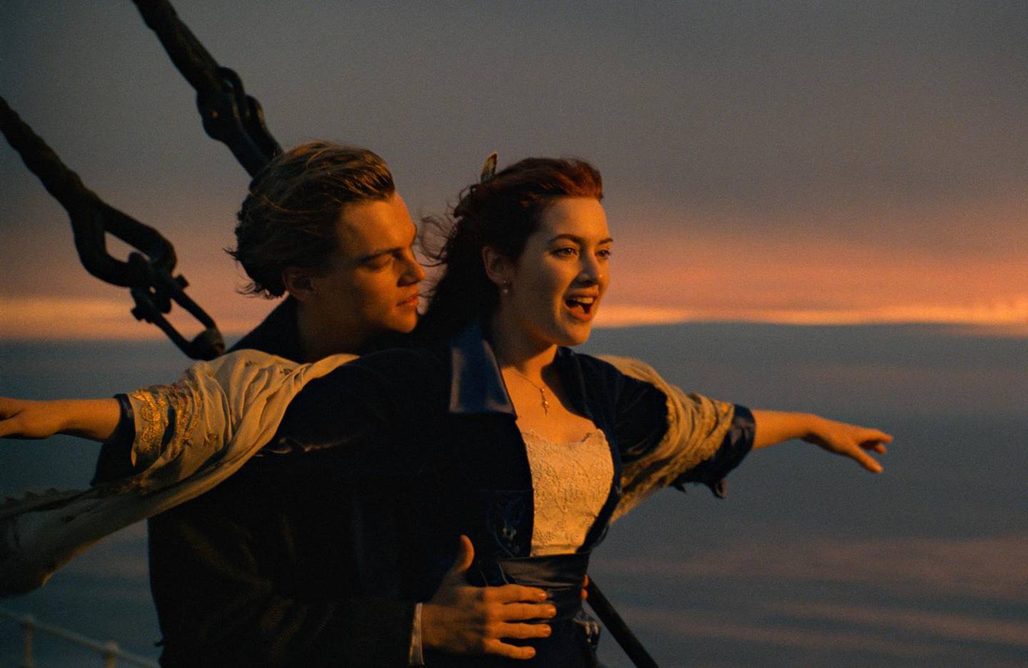 This image released by Paramount Pictures shows Leonardo DiCaprio, left, and Kate Winslet in a scene from "Titanic."  The film will be returning to theaters for one week. Dolby Laboratories, Paramount Pictures and AMC Theaters said Wednesday, Nov. 15, 2017, that a re-mastered version of the James Cameron film will be shown at select AMC locations nationwide starting Dec. 1. Cameron says it is the best-looking version of ?ÄúTitanic?Äù ever released. (Paramount Pictures via AP)