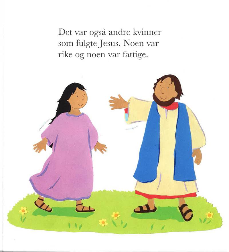 Bildet er fra «Min aller første bibel», skrevet at Lois Rock og oversatt til norsk av Prokla-media i 2004. Bildet viser vennene til Jesus. Aadland mener at denne barnebibelen er et unntak som gir et positivt bilde av kvinner i Bibelen.