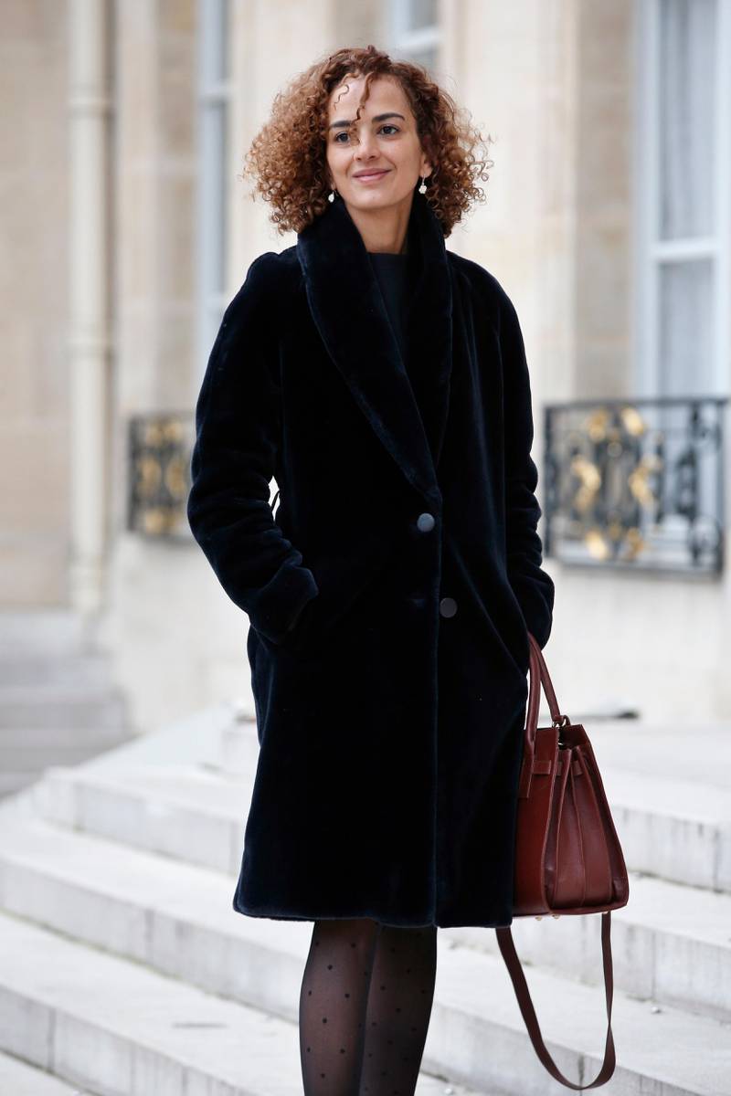 French Moroccan writer Leila Slimani arrives at the Elysee Palace for a meeting as part of the International Day for the Elimination of Violence against Women, in Paris, Saturday, Nov. 25, 2017. (AP Photo/Thibault Camus)