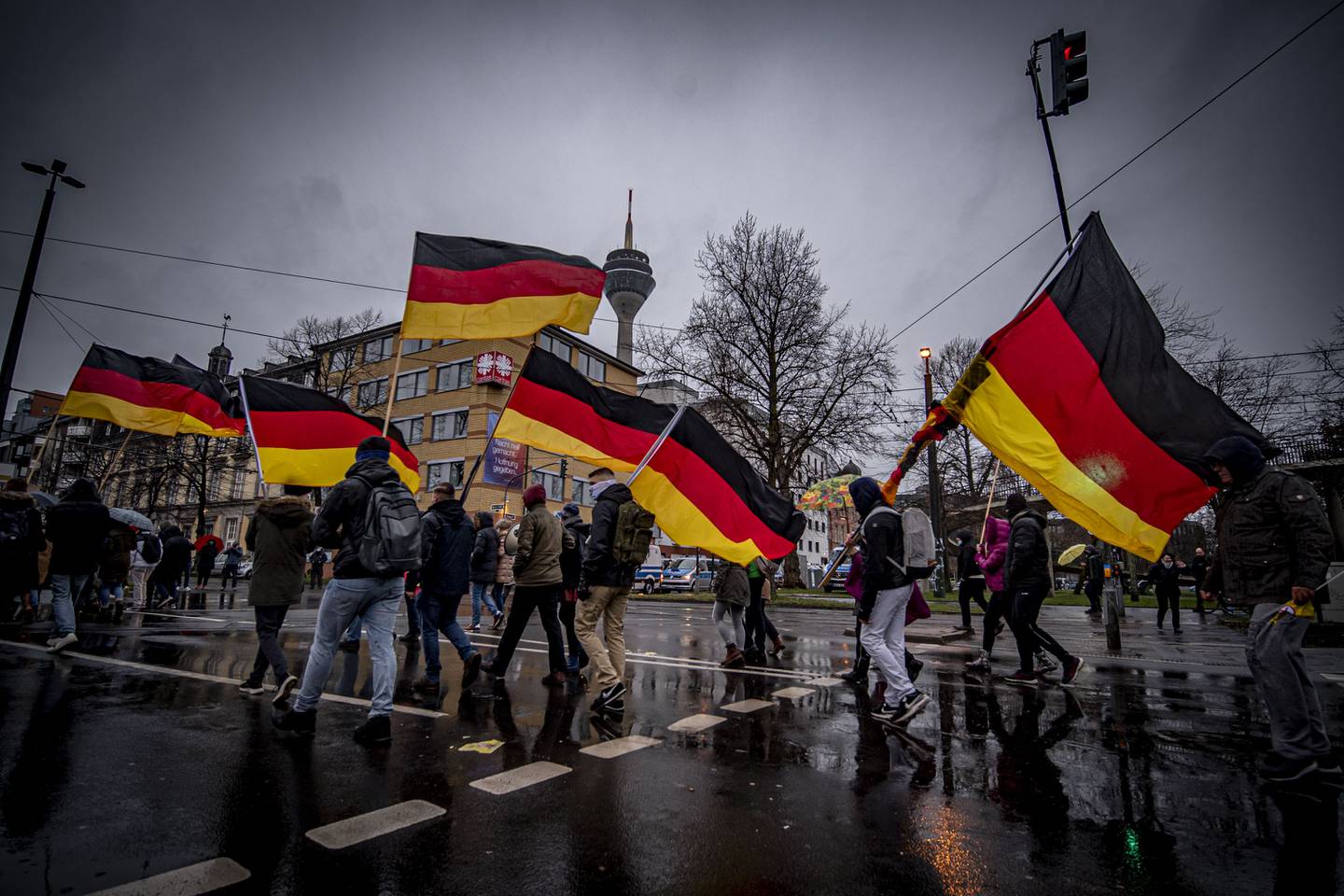 Koronaprotester i Düsseldorf lørdag 8. januar