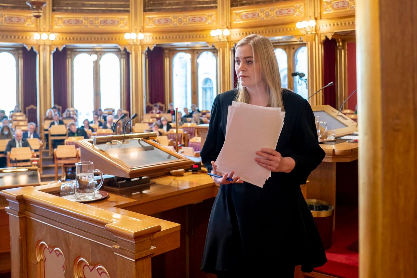 Oslo 20211202. 
Høyres finanspolitiske talsperson Tina Bru under l finansdebatten i Stortinget torsdag.
Foto: Heiko Junge / NTB