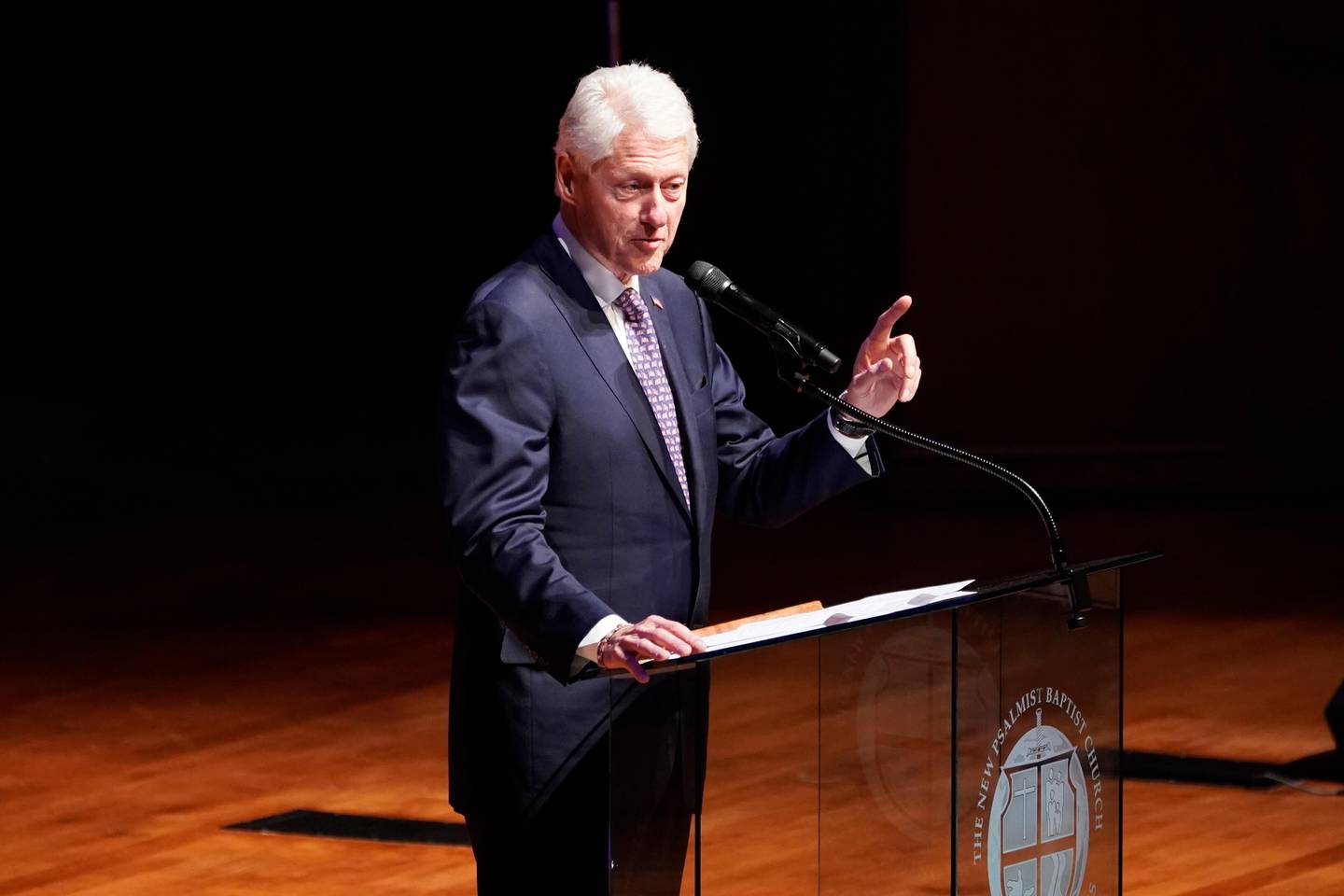 Former President Bill Clinton speaks during funeral services for U.S. Rep. Elijah Cummings, D-Md., at the New Psalmist Baptist Church in Baltimore, Md., on Friday, Oct. 25, 2019. (Joshua Roberts/Pool via AP)