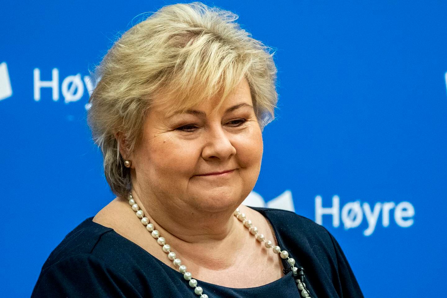 Statsminister og Høyre-leder Erna Solberg talte til landsmøtet fredag. Arkivfoto: Terje Pedersen / NTB