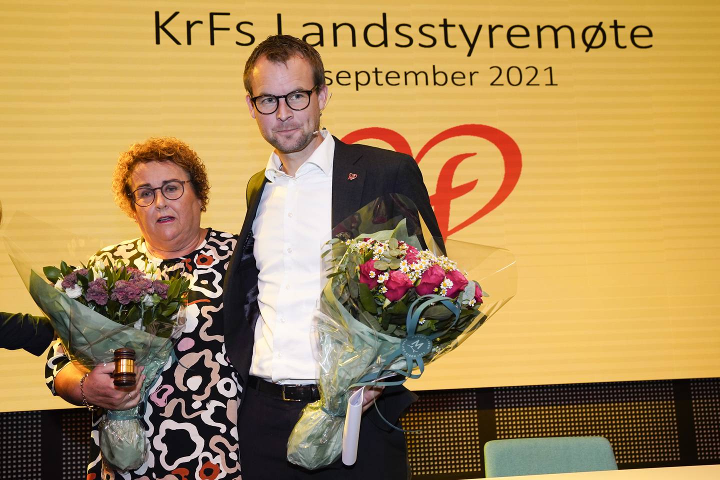 Kjell Ingolf Ropstad og Olaug Bollestad da hun tok over som fungerende KrF-leder i slutten av september. Begge er medlemmer av Israels venner på Stortinget. Foto: Lise Åserud / NTB