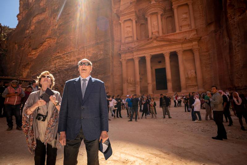 Petra, Jordan 20200304. 
Kong Harald og dronning Sonja besøker oldtidsbyen Petra i Jordan onsdag. Det er siste post under det tre dager lange statsbesøket.
Foto: Heiko Junge / NTB scanpix