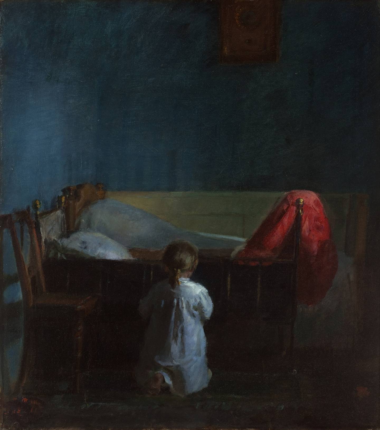 Anna Ancher, Kveldsbønn, (1888), olje på lerret, 67,5 x 60,5 cm. Skagens Kunstmuseer