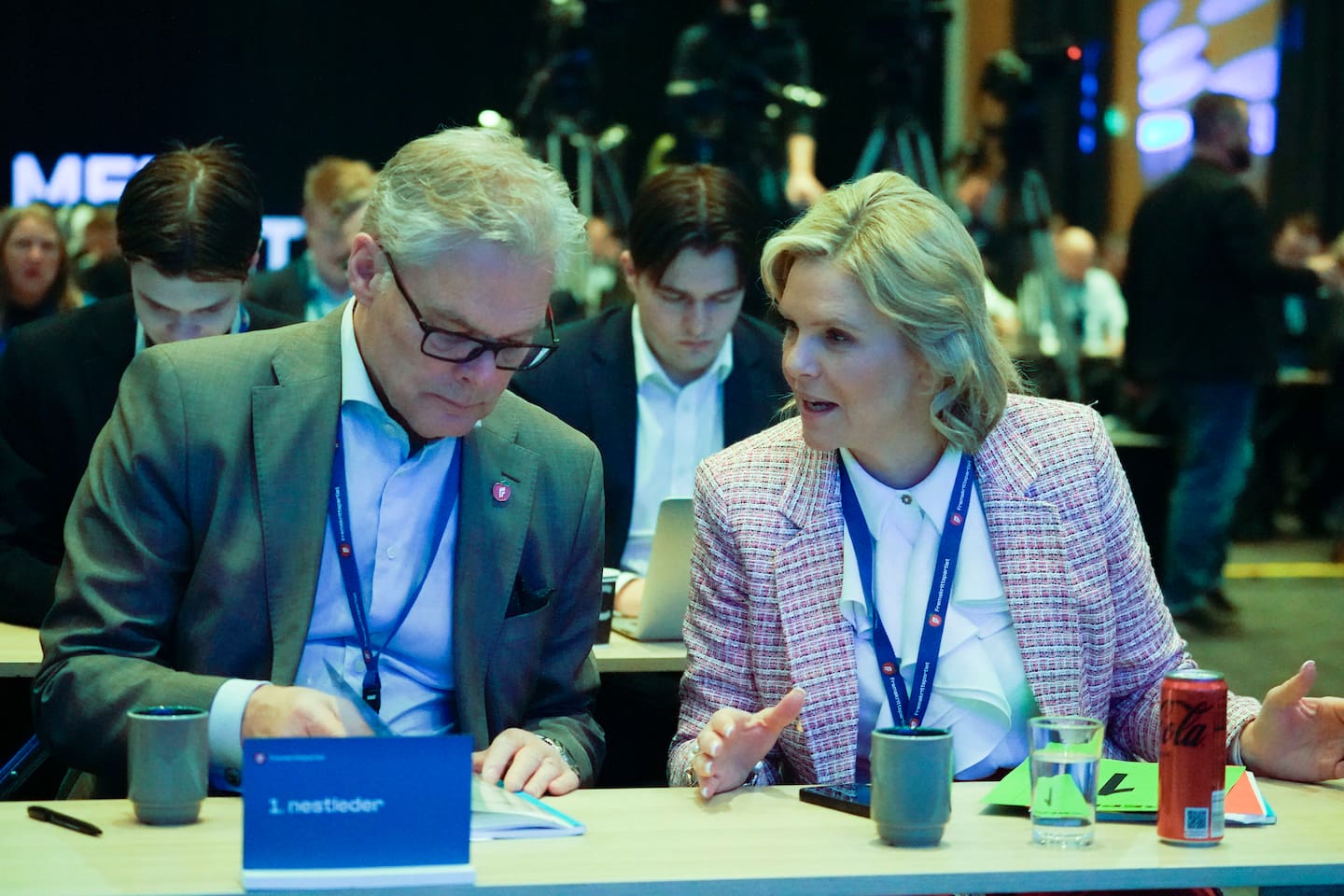 Gardermoen 20240421.
Partileder Sylvi Listhaug og Hans Andreas Limi på landsmøtet til Fremskrittspartiet på Gardermoen søndag.
Foto: Terje Pedersen / NTB