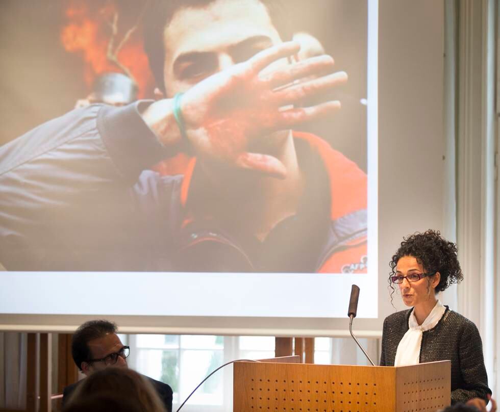 Masih Alinejad på en Fritt ord-konferanse i Oslo i 2014. Foto: Torstein Bøe / NTB