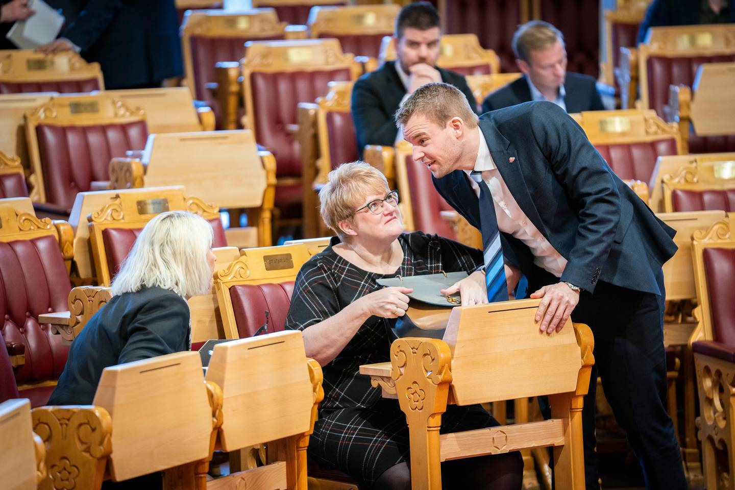 Stortinget. Første dag på Stortinget etter endringer i Regjeringen. Kjell Ingolf Ropstad og Trine Skei Grande