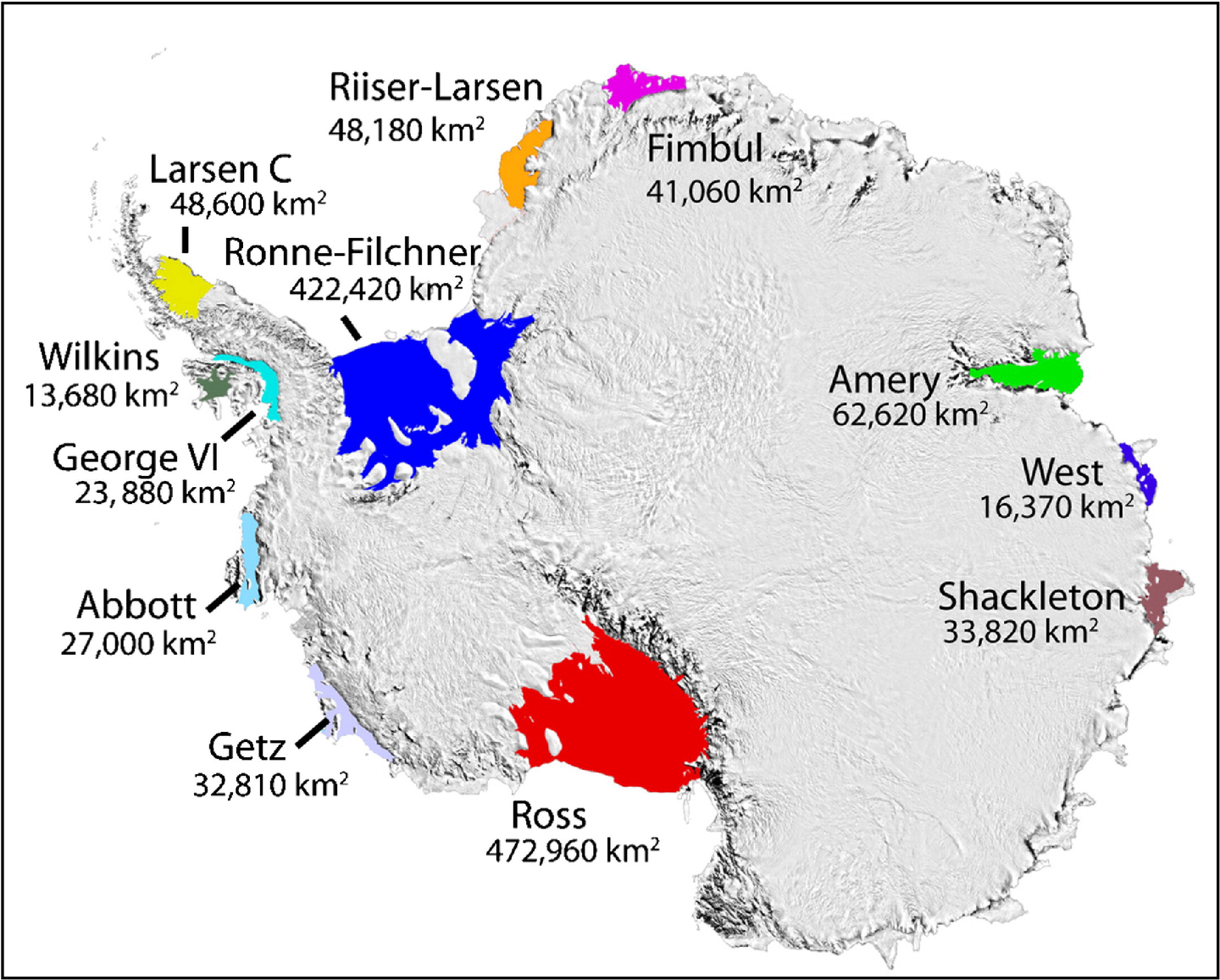 ISBREMMER: Conger-bremmen, som kollapset i mars, lå rett sør for Shackleton-bremmen.