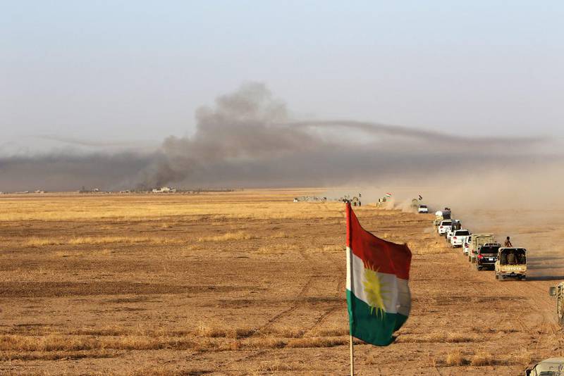 Kurdiske peshmergastyrker nærmer seg Mosul fra sørøst. Bildet er tatt i midten av ­august.